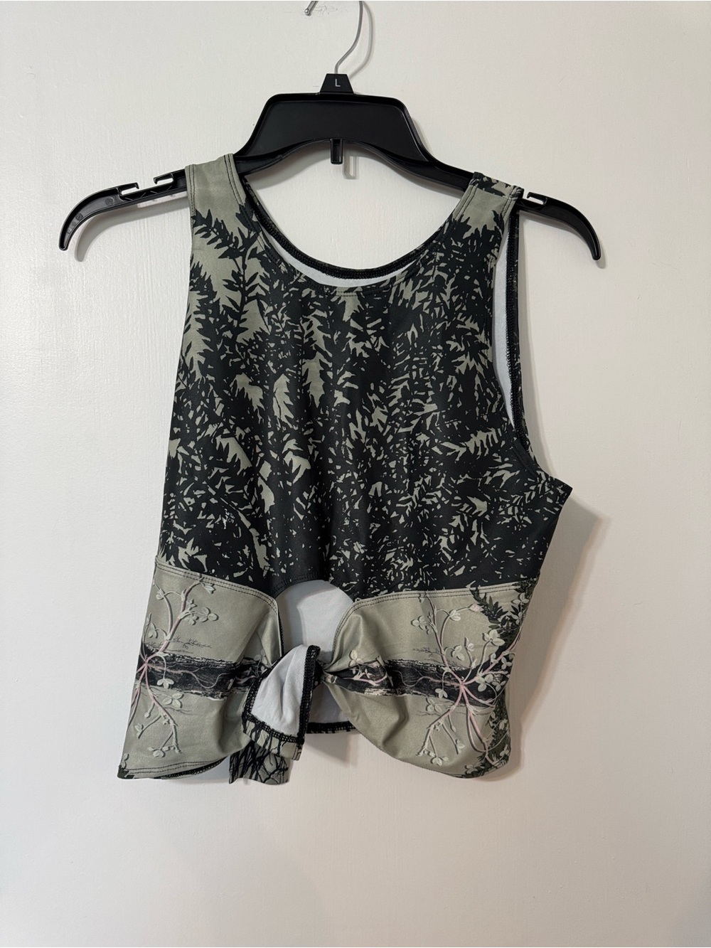Olive Green & Black Printed Tie-Back Tank Top